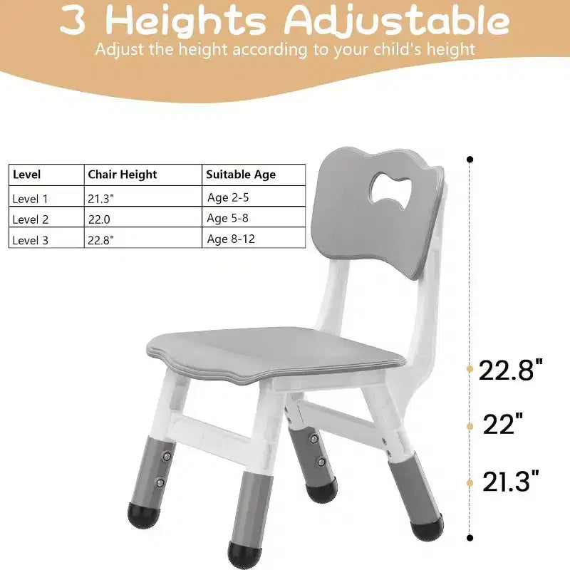 Chaise enfant réglable en hauteur sur 3 niveaux, lot de 2, pour 2-6 ans avec pieds antidérapants et dossier ergonomique