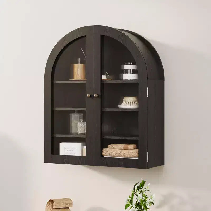 Arched Wall Cabinet, Small Wall-Mounted Bathroom Medicine Cabinet with Doors &amp; Adjustable Shelves, Space-Saving Storage Organizer for Kitchens