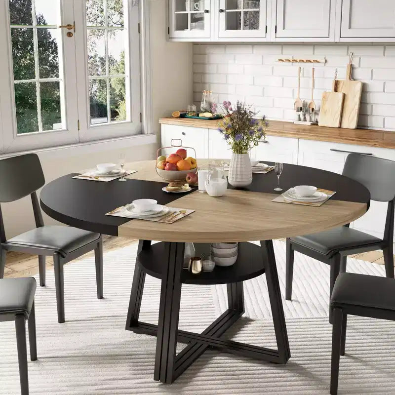 Table à manger ronde en fer et MDF avec pieds carrés en fer - Durable, élégante, compacte, facile à nettoyer, design moderne