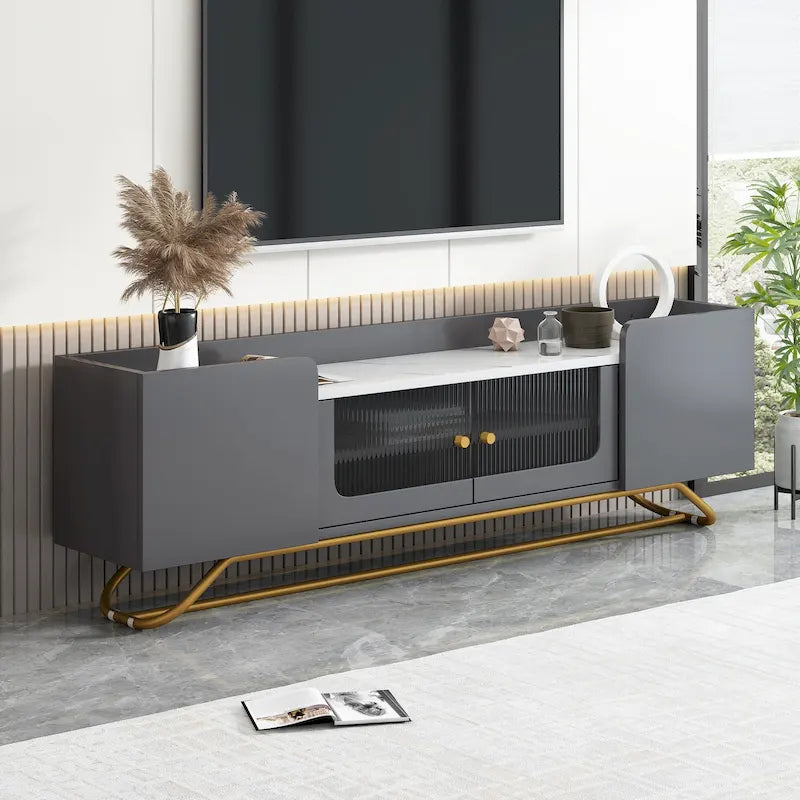 63.07 TV Stand with Glass & Gold Frame for 70 TVs