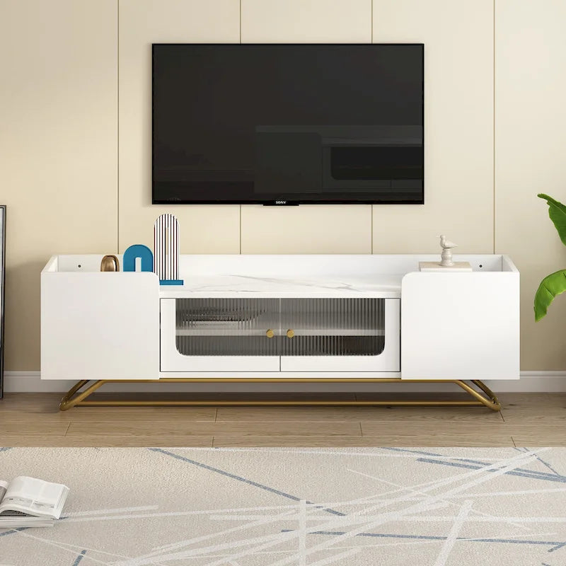 63.07 TV Stand with Glass & Gold Frame for 70 TVs