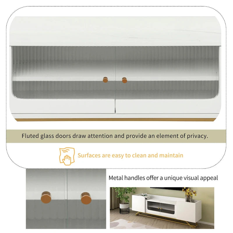 63.07 TV Stand with Glass & Gold Frame for 70 TVs