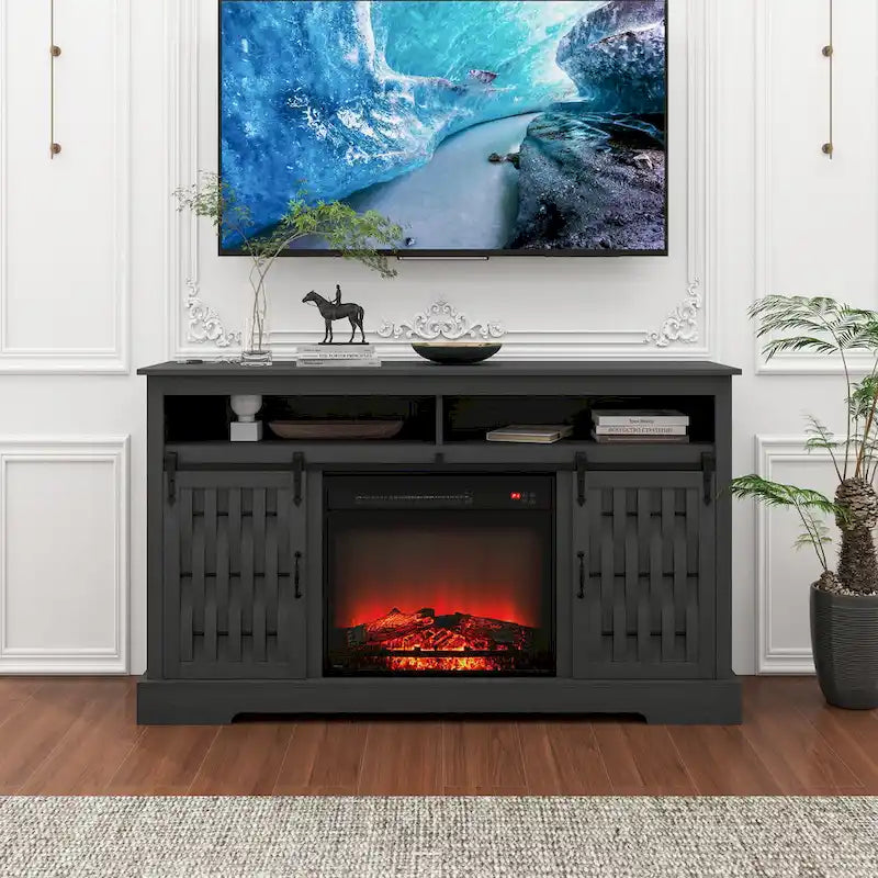 58.03" Fireplace TV Stand with Electric Fireplace and Sliding Barn Doors for TVs Up to 65"
