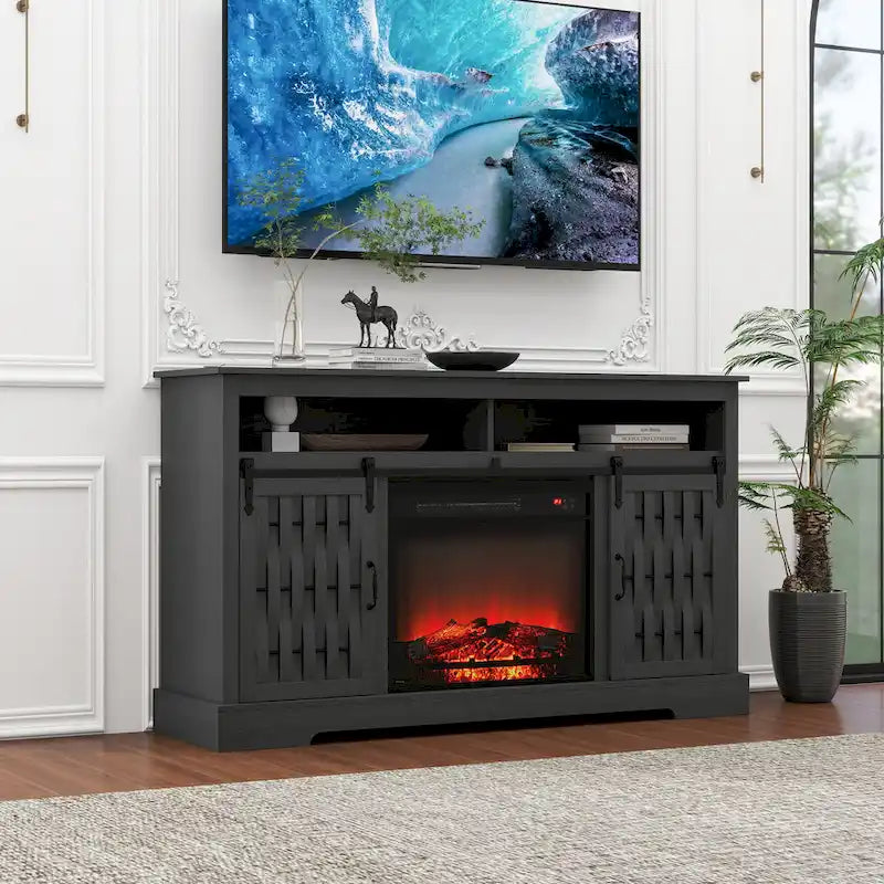 58.03" Fireplace TV Stand with Electric Fireplace and Sliding Barn Doors for TVs Up to 65"