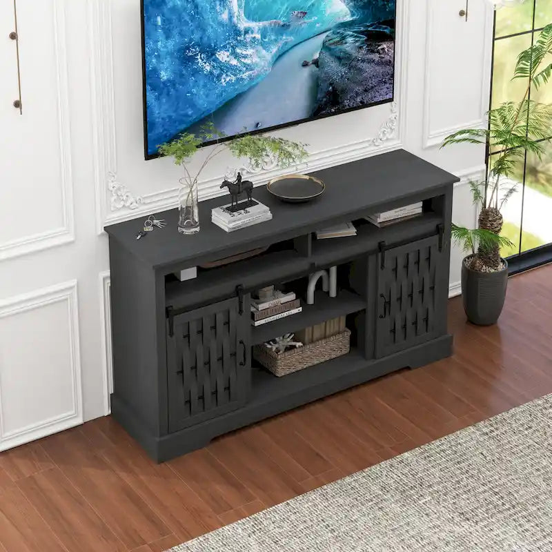 58.03" Fireplace TV Stand with Electric Fireplace and Sliding Barn Doors for TVs Up to 65"
