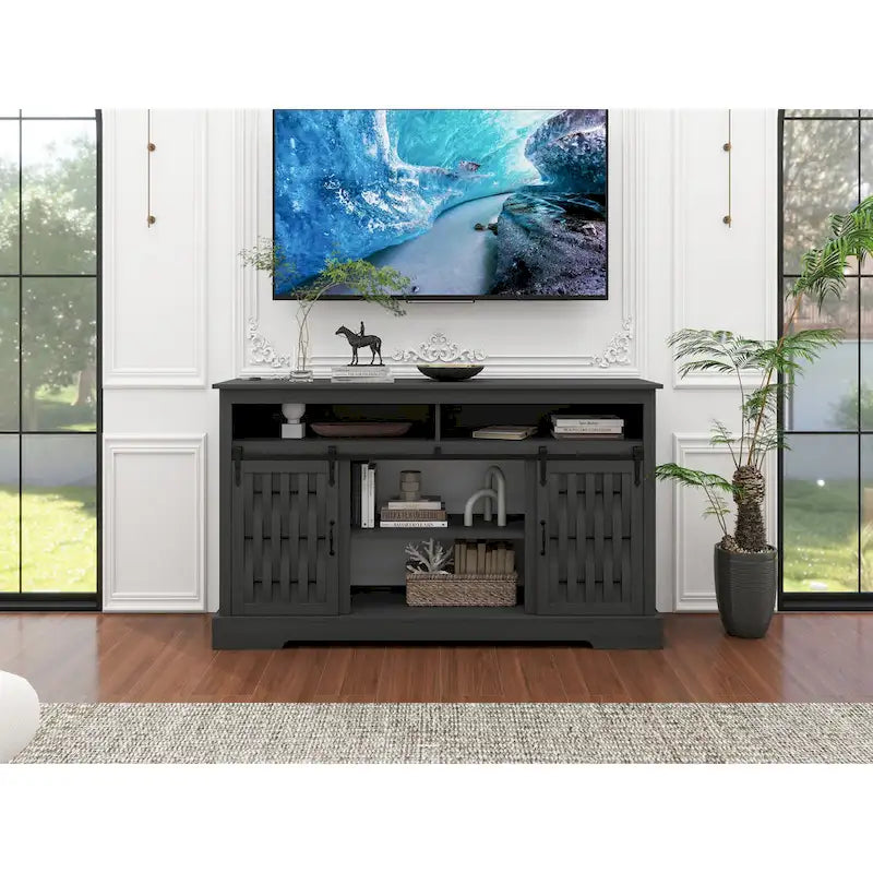 58.03" Fireplace TV Stand with Electric Fireplace and Sliding Barn Doors for TVs Up to 65"