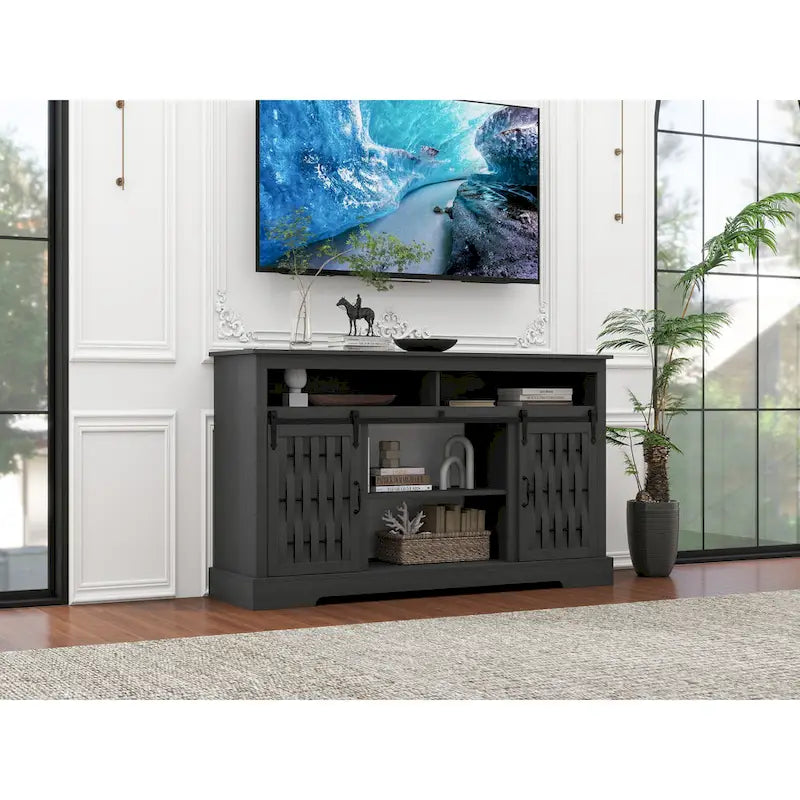 58.03" Fireplace TV Stand with Electric Fireplace and Sliding Barn Doors for TVs Up to 65"