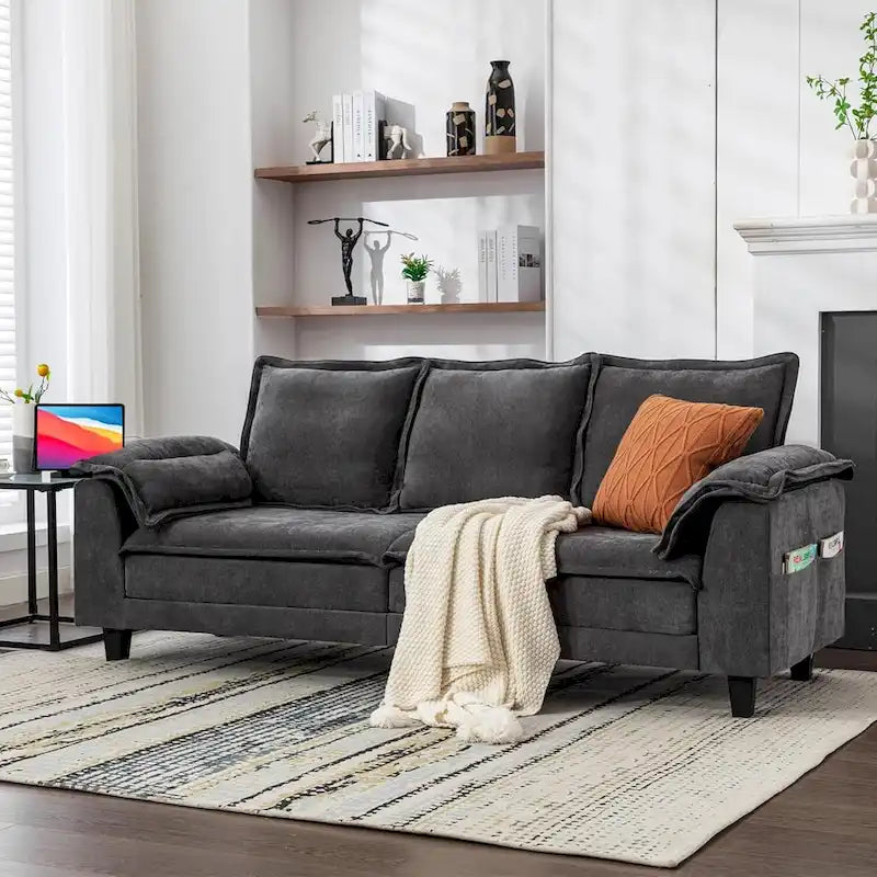 Tufted Upholstered 3 Seater Sofa Modern Chenille Couches