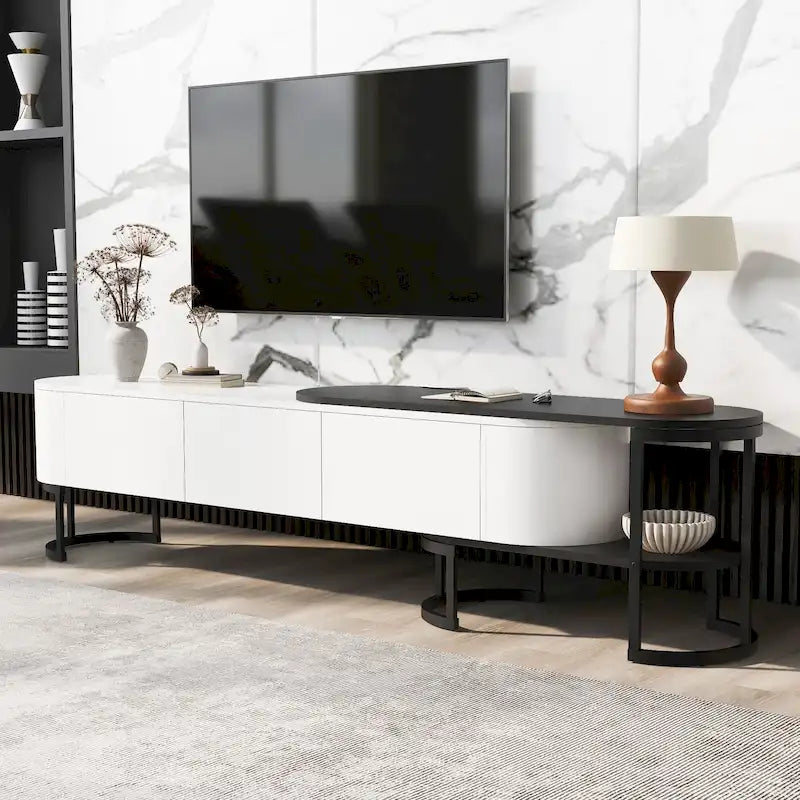 67.7-76.4Extendable TV Stand for TVs up to 75 Inches,Entertainment Center Media Console with 3 Drawers,Metal Adjustable Legs
