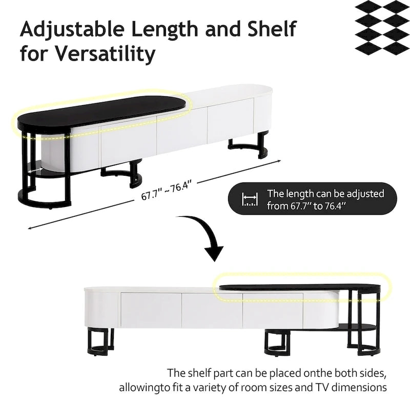 67.7-76.4Extendable TV Stand for TVs up to 75 Inches,Entertainment Center Media Console with 3 Drawers,Metal Adjustable Legs