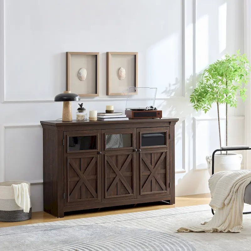 3 Doors Cabinet Large Buffet Sideboard Cabinet, Bar Wine Cabinet,Buffet Cabinet Table Coffee Bar Wine Bar Storage Space Cabinet