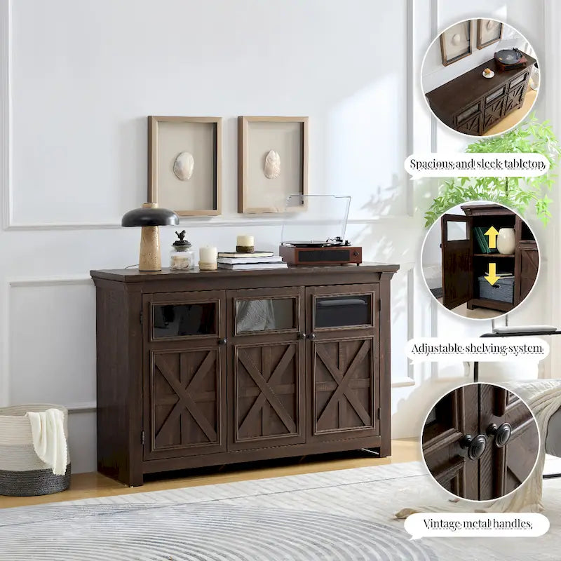 3 Doors Cabinet Large Buffet Sideboard Cabinet, Bar Wine Cabinet,Buffet Cabinet Table Coffee Bar Wine Bar Storage Space Cabinet