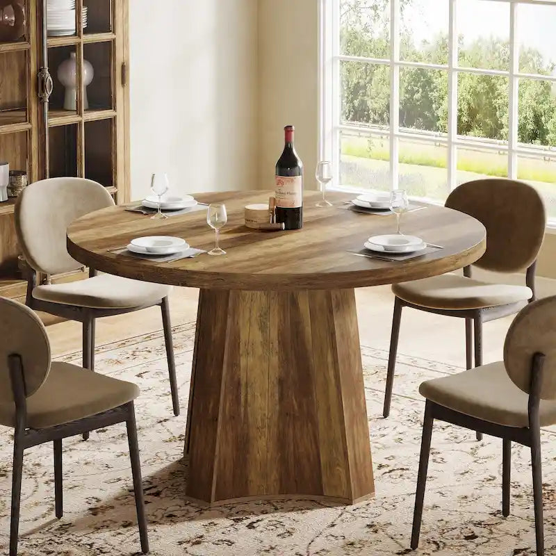 47" Industrial Round Dining Table with Pedestal for 4-6 People