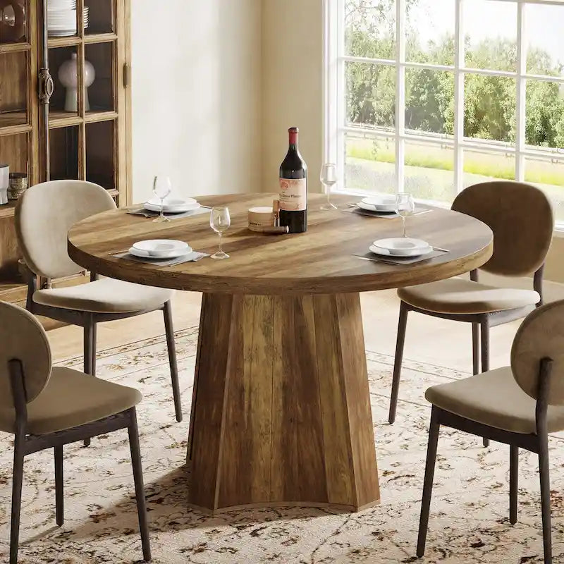 47" Industrial Round Dining Table with Pedestal for 4-6 People