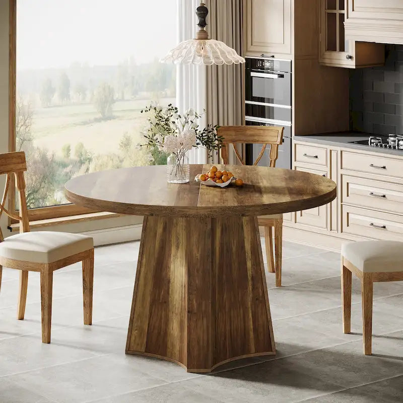 47" Industrial Round Dining Table with Pedestal for 4-6 People