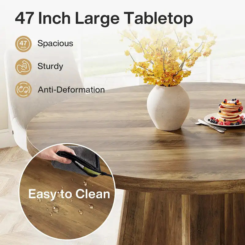 47" Industrial Round Dining Table with Pedestal for 4-6 People