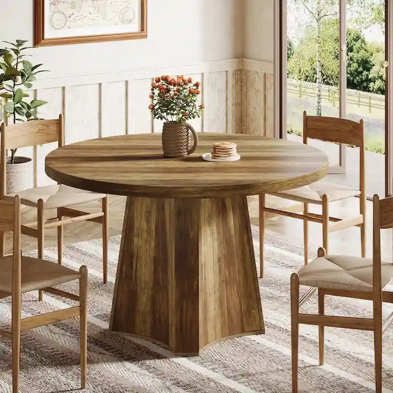 47" Industrial Round Dining Table with Pedestal for 4-6 People