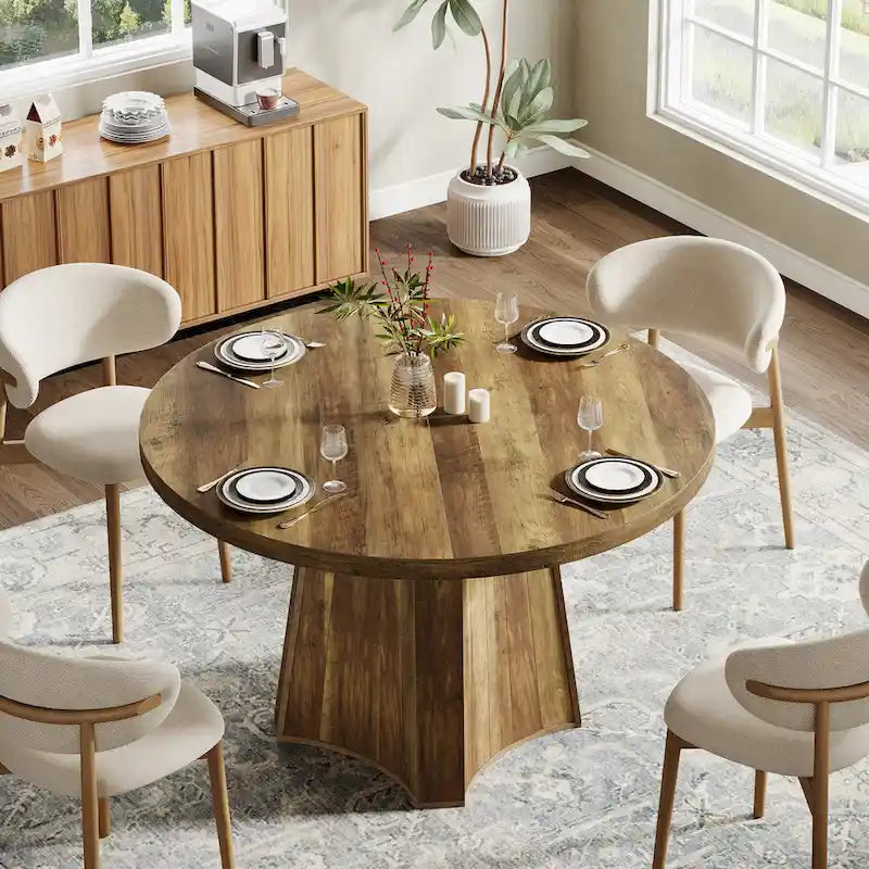 47" Industrial Round Dining Table with Pedestal for 4-6 People
