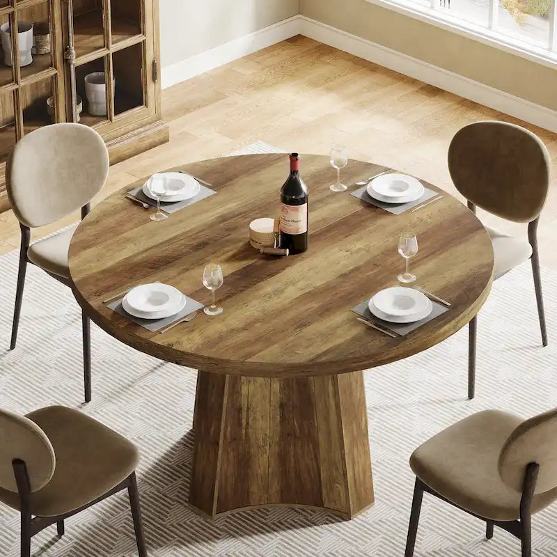 47" Industrial Round Dining Table with Pedestal for 4-6 People