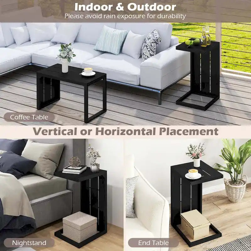 Costway 1/2 PCS C-Shaped End Table with Adjustable Foot Pads 2-In-1