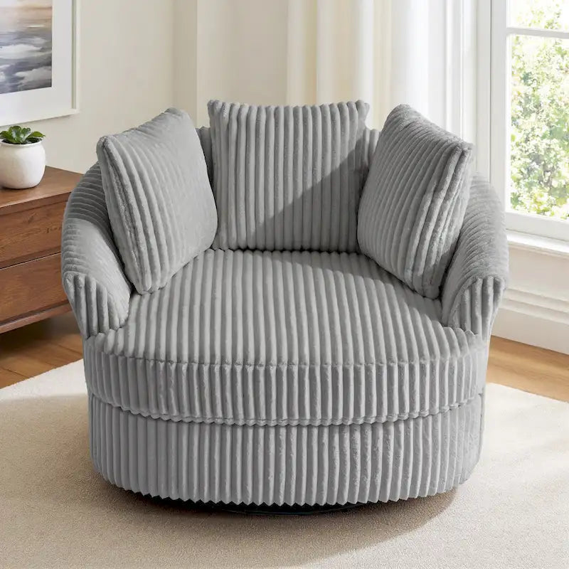 DREAMSIDEA Recessed Arm Slipcovered Swivel Barrel Chair