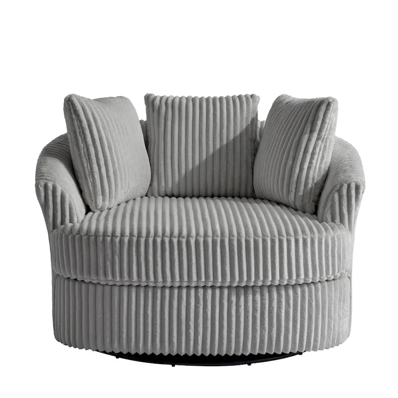 DREAMSIDEA Recessed Arm Slipcovered Swivel Barrel Chair