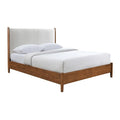 Carry Queen Bed, Beige Boucle Upholstered Headboard Walnut Brown Solid Wood