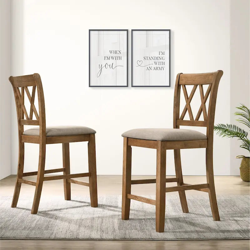Counter Height Dining Table Set, 5 Piece Round Kitchen Dining Table Set with Round Table and 4 Upholstered Dining Chairs