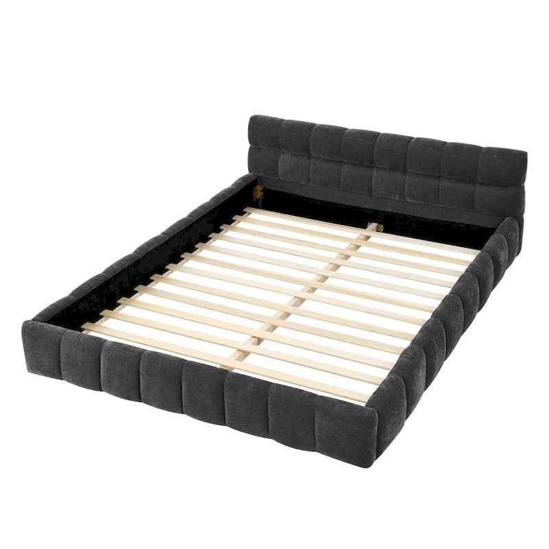 Chenille Upholstered Bed Grounded Platform Bed with Headboard