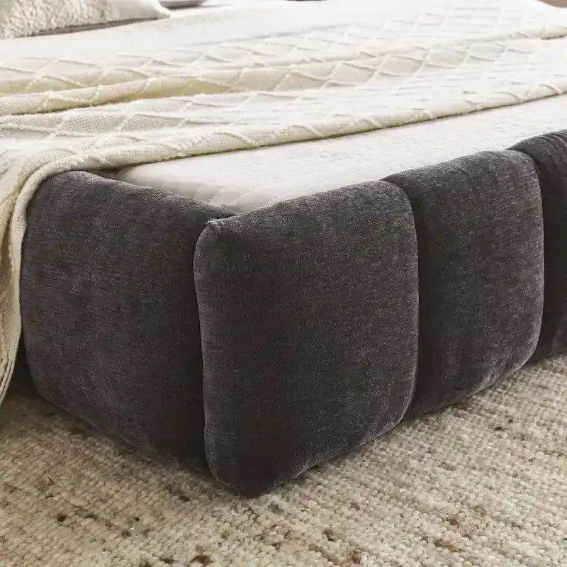 Chenille Upholstered Bed Grounded Platform Bed with Headboard