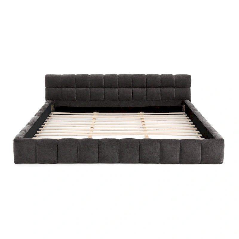 Chenille Upholstered Bed Grounded Platform Bed with Headboard