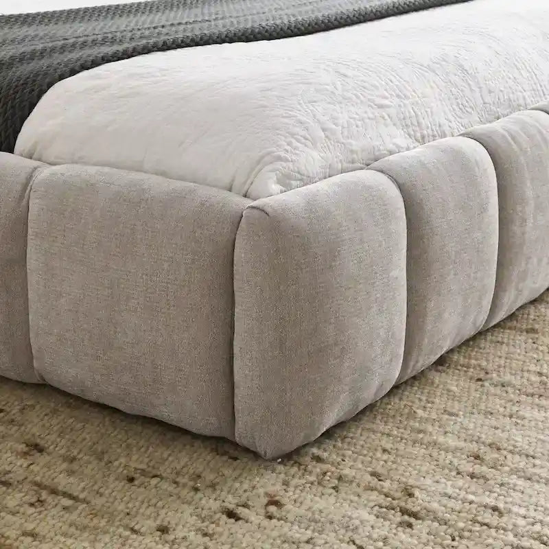 Chenille Upholstered Bed Grounded Platform Bed with Headboard