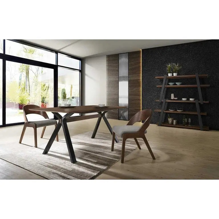 Modrest Runyon Modern Walnut & Grey Fabric Dining Chair (Set of 2)