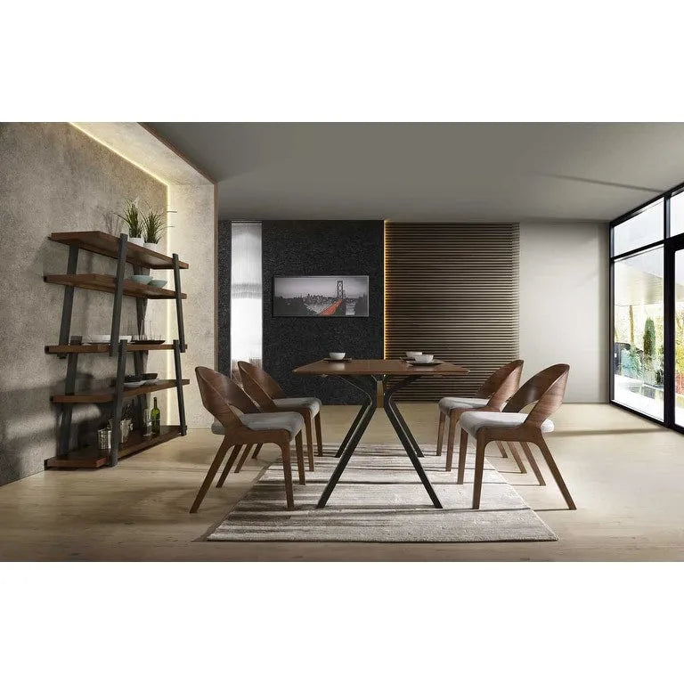 Modrest Runyon Modern Walnut & Grey Fabric Dining Chair (Set of 2)