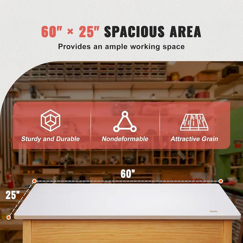 VEVOR 60 x 25 Inch Rectangular Tabletop for Adjustable Standing Desk, White - 34.8