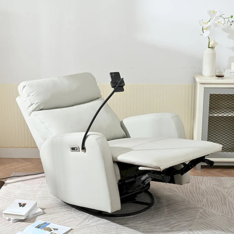 270 Degree Power Swivel Rocker Recliner Chair with USB Ports,Electric Glider Reclining Sofa,Leather Home Theater Seating