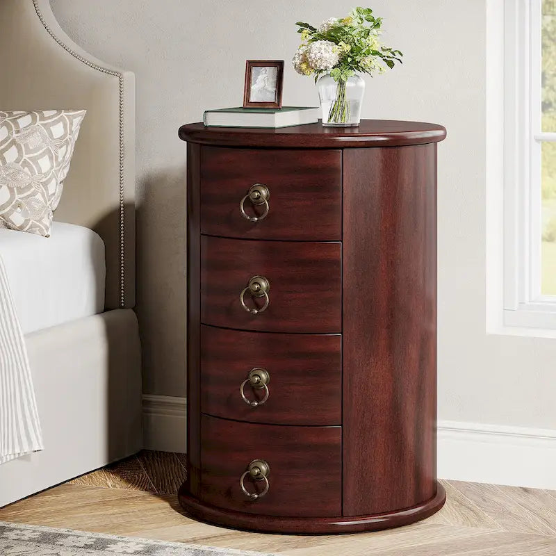 Solid Wood Bedside Table, Nightstand with 4 Drawers