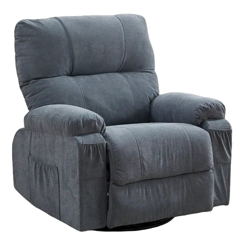 360° Swivel Manual Recliner Single Sofa, Fabric Lounge Chair with Pull-Out Footrest and Side Pockets