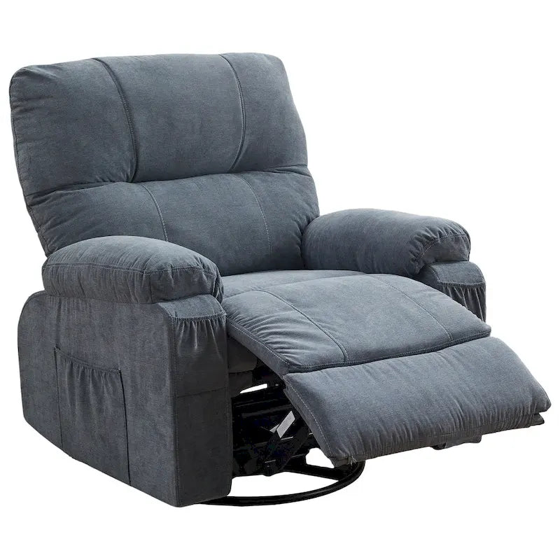 360° Swivel Manual Recliner Single Sofa, Fabric Lounge Chair with Pull-Out Footrest and Side Pockets