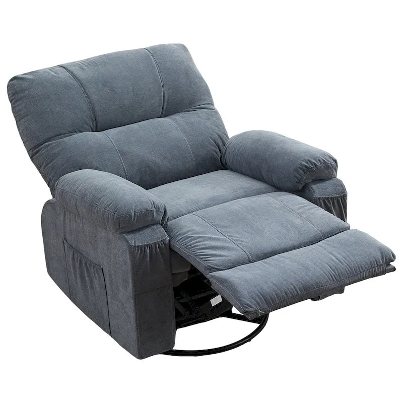 360° Swivel Manual Recliner Single Sofa, Fabric Lounge Chair with Pull-Out Footrest and Side Pockets
