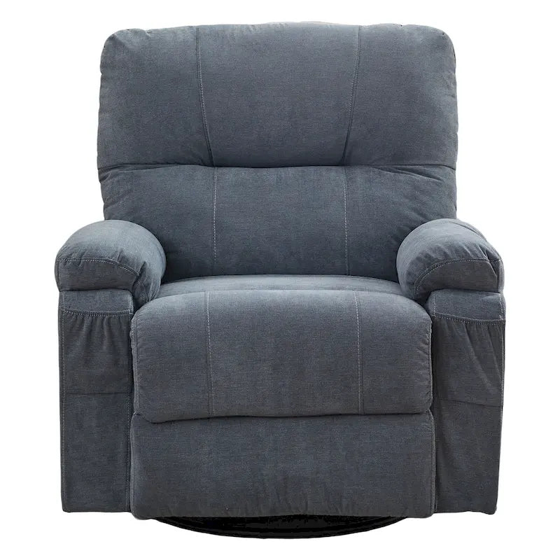 360° Swivel Manual Recliner Single Sofa, Fabric Lounge Chair with Pull-Out Footrest and Side Pockets