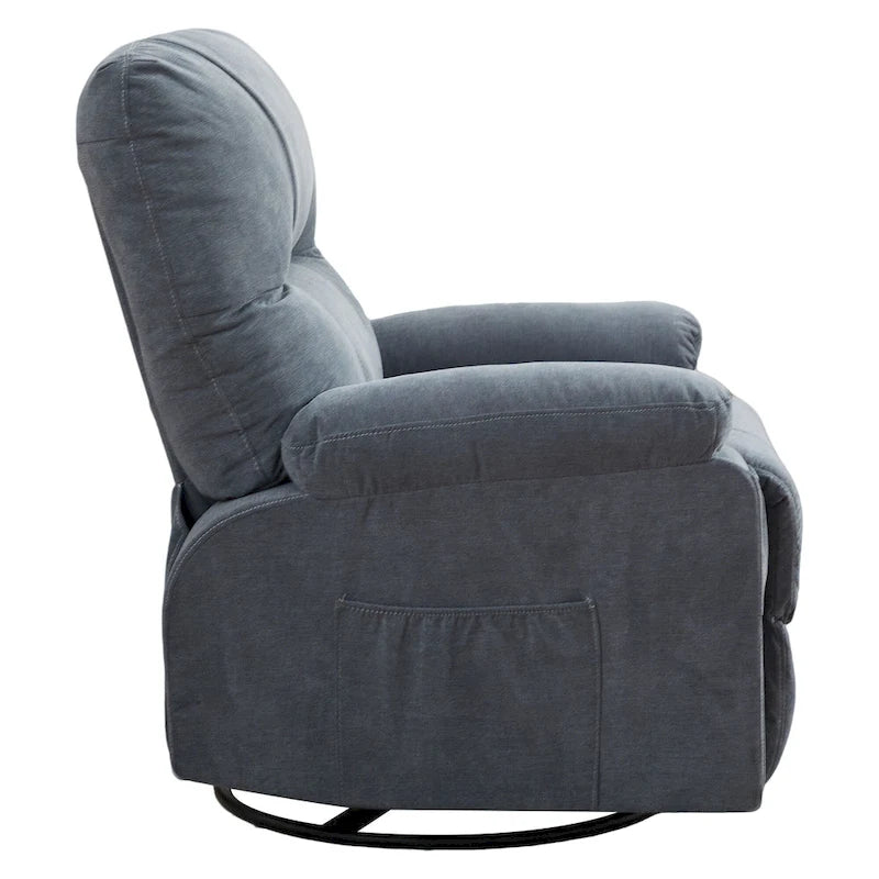 360° Swivel Manual Recliner Single Sofa, Fabric Lounge Chair with Pull-Out Footrest and Side Pockets