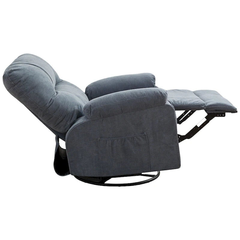 360° Swivel Manual Recliner Single Sofa, Fabric Lounge Chair with Pull-Out Footrest and Side Pockets