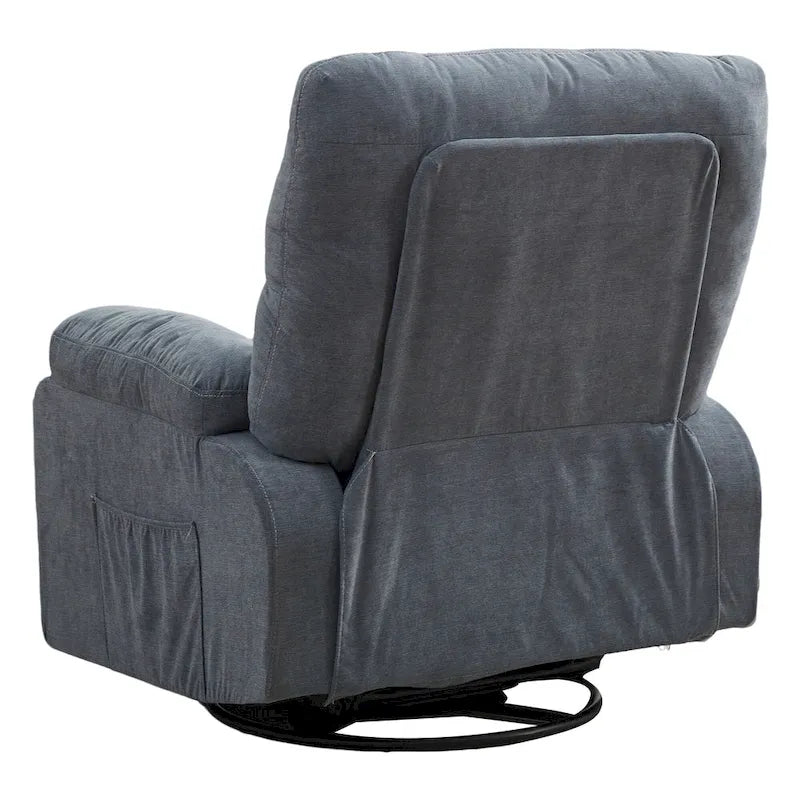 360° Swivel Manual Recliner Single Sofa, Fabric Lounge Chair with Pull-Out Footrest and Side Pockets