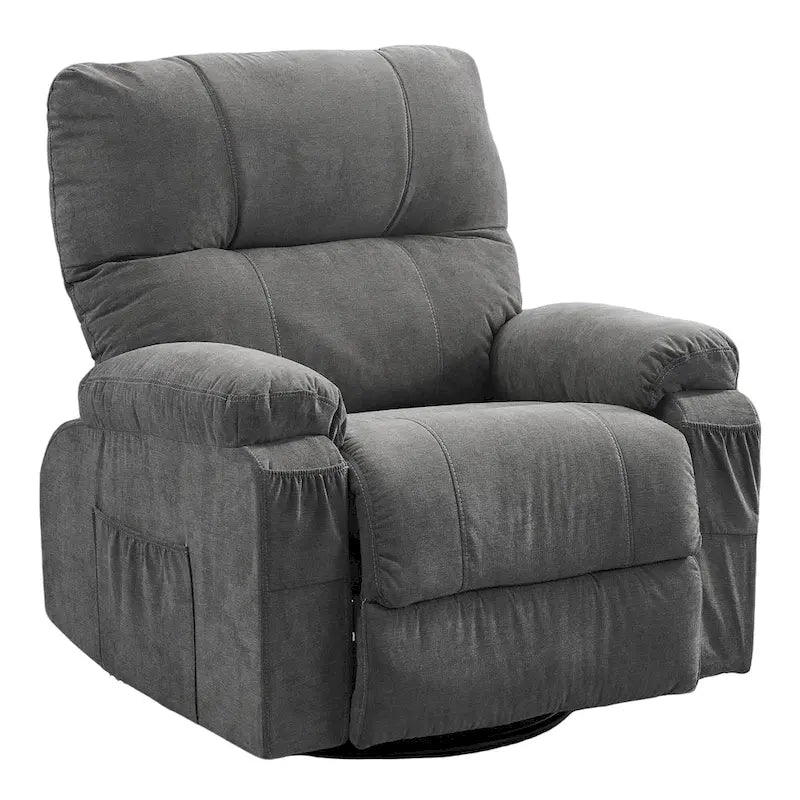 360° Swivel Manual Recliner Single Sofa, Fabric Lounge Chair with Pull-Out Footrest and Side Pockets