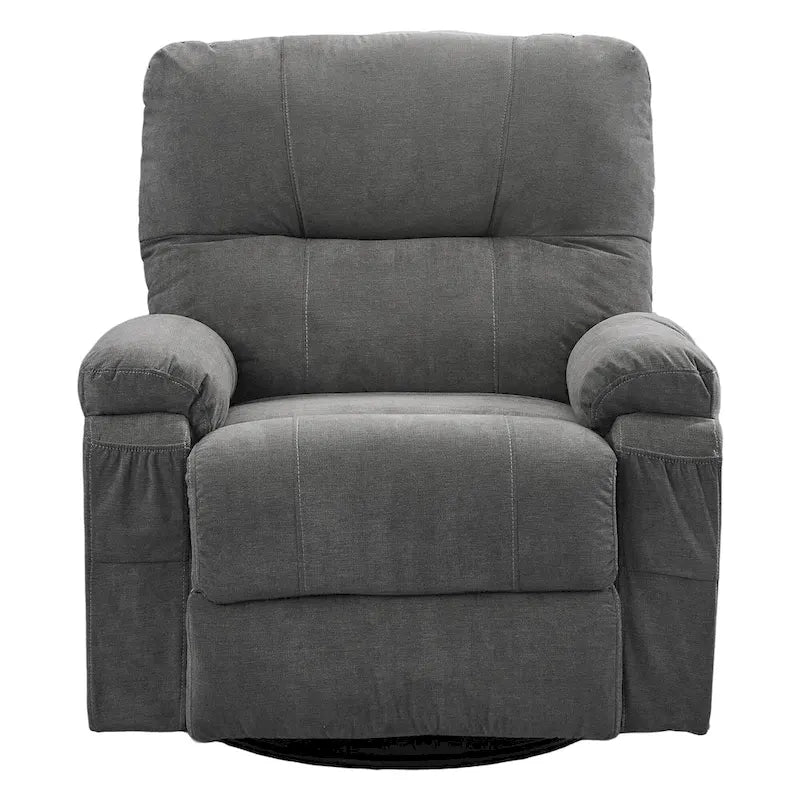 360° Swivel Manual Recliner Single Sofa, Fabric Lounge Chair with Pull-Out Footrest and Side Pockets