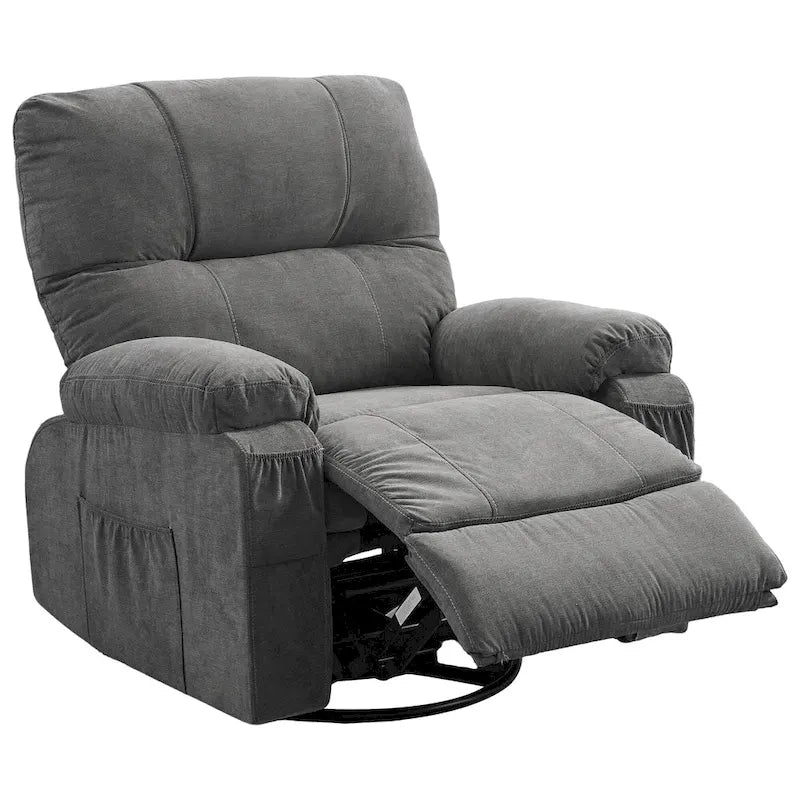 360° Swivel Manual Recliner Single Sofa, Fabric Lounge Chair with Pull-Out Footrest and Side Pockets
