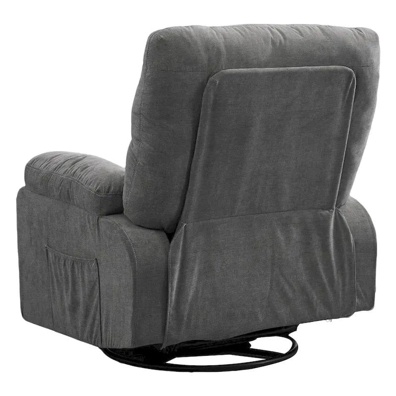 360° Swivel Manual Recliner Single Sofa, Fabric Lounge Chair with Pull-Out Footrest and Side Pockets
