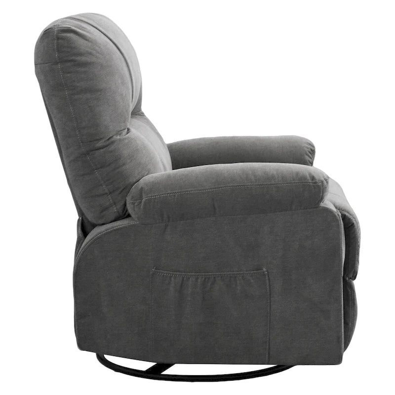 360° Swivel Manual Recliner Single Sofa, Fabric Lounge Chair with Pull-Out Footrest and Side Pockets