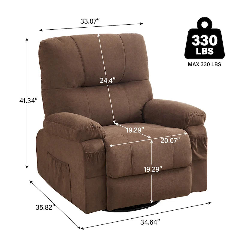 360° Swivel Manual Recliner Single Sofa, Fabric Lounge Chair with Pull-Out Footrest and Side Pockets